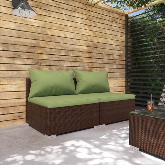 2 Piece Garden Lounge Set with Cushions Poly Rattan Brown