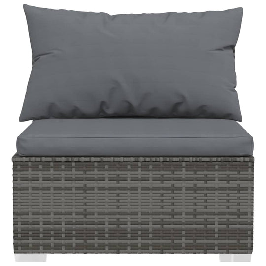 Grey Piece Garden Lounge Set with Cushions Poly Rattan module showing cushion detail and PE rattan texture for outdoor use.