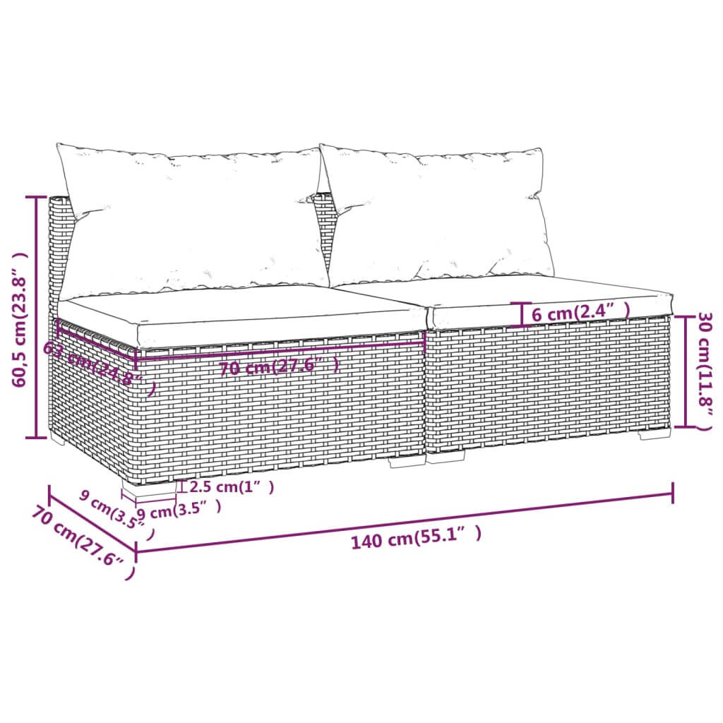 Dimensions diagram of Piece Garden Lounge Set with Cushions Poly Rattan