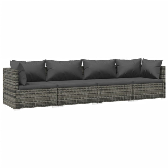 4 Piece Garden Lounge Set with Cushions Poly Rattan