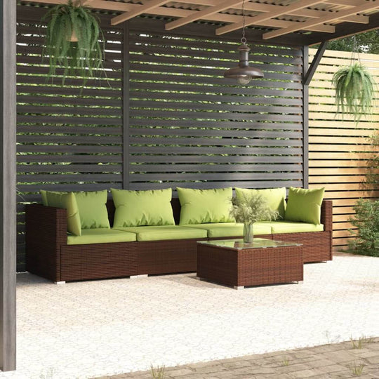 Garden furniture Lounge 5 Pieces Set with Cushions Poly Rattan