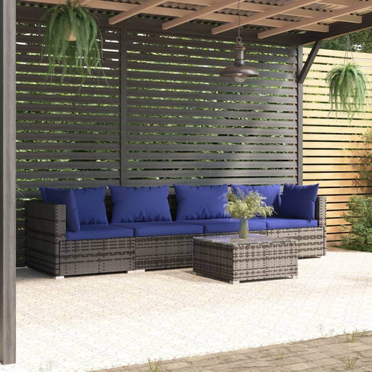 5 Piece Garden Lounge Set with Cushions Poly Rattan Grey