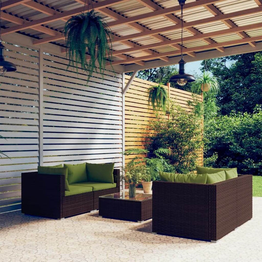 5 Piece Garden Lounge Set with Cushions Poly Rattan Brown