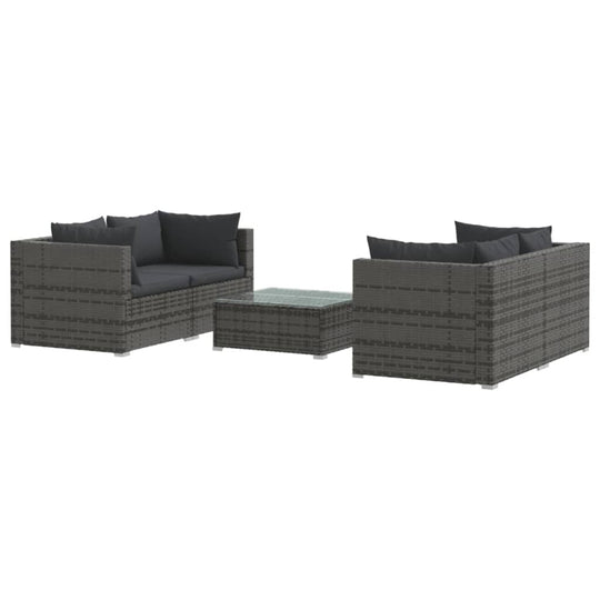 5 Piece Garden Lounge Set with Cushions Poly Rattan featuring modular design, ideal for outdoor relaxation with water-resistant PE rattan.