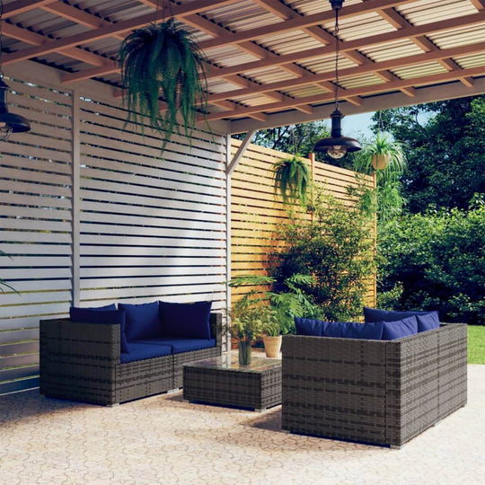 5 Piece Garden Lounge Set with Cushions Poly Rattan Grey