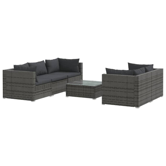 6 Piece Garden Lounge Set with Cushions Poly Rattan, modular design for versatile outdoor arrangements, water-resistant material for durability.