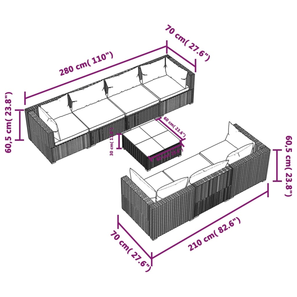 8 Piece Garden Lounge Set with Cushions Poly Rattan , Furniture -> Outdoor Furniture -> Outdoor Furniture Sets , Durable,eligant,Furniture -,Home & Garden -,Modern Design,new-305021,Outdoor Furniture -,Outdoor Furniture Sets