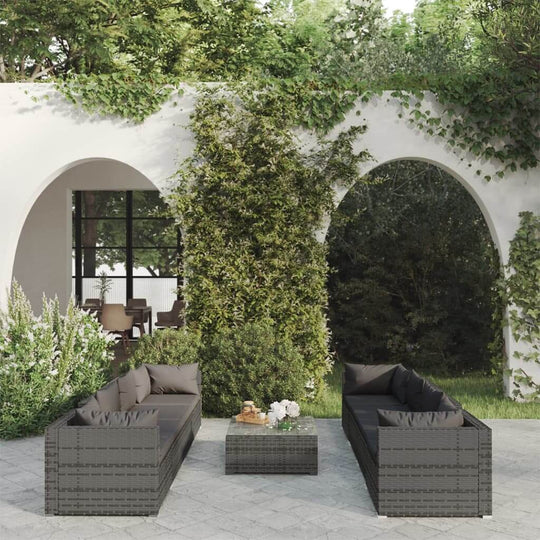 9 Piece Garden Lounge Set with Cushions Poly Rattan Grey