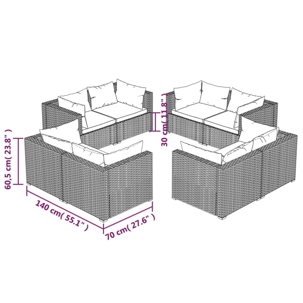 8 Piece Garden Lounge Set with Cushions Poly Rattan , Furniture -> Outdoor Furniture -> Outdoor Furniture Sets , Durable,eligant,Furniture -,Home & Garden -,Modern Design,new-305021,Outdoor Furniture -,Outdoor Furniture Sets