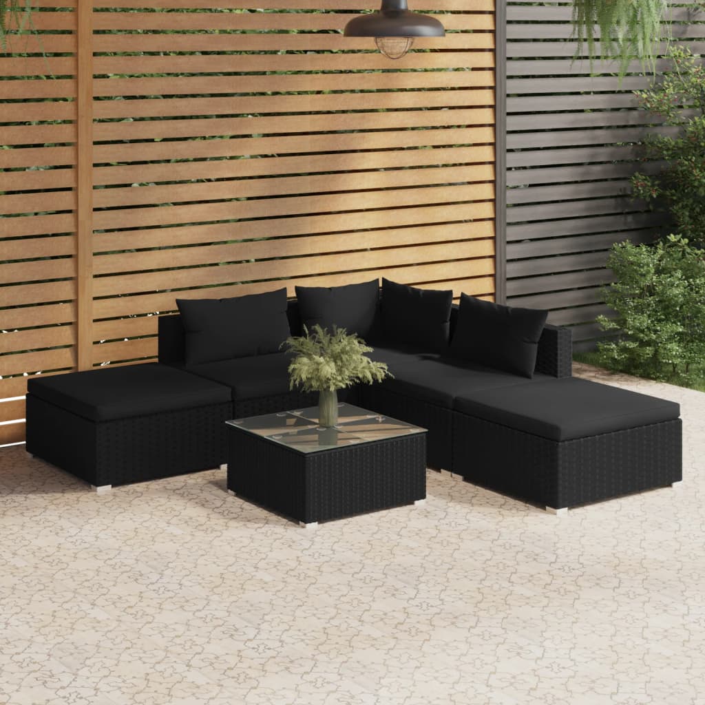 5 Piece Garden Lounge Set with Cushions Poly Rattan , Furniture -> Outdoor Furniture -> Outdoor Furniture Sets , black,Chairs -,Decor -,Durable,eligant,Furniture -,Home & Garden -,Home Decor,Modern Design,new-305021,Outdoor Furniture -,Outdoor Furniture S