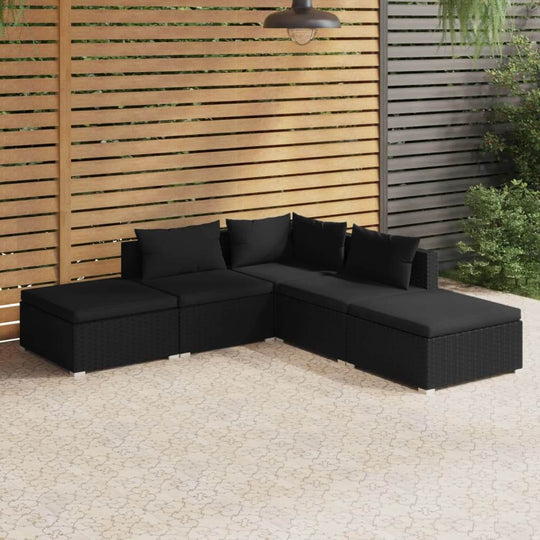 Garden Lounge 5 Piece Set with Cushions Poly Rattan