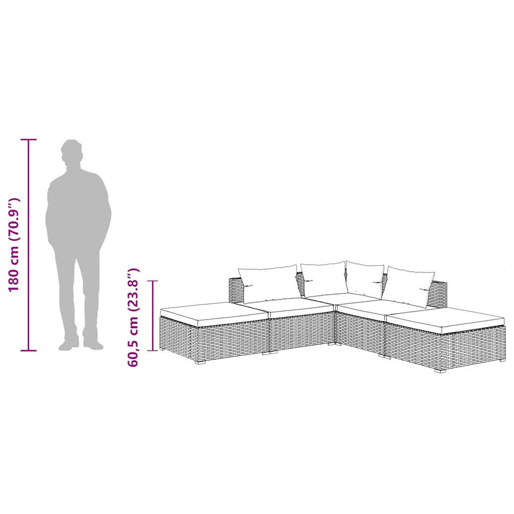 VidaXL 5 Piece Garden Lounge Set with Cushions Poly Rattan Grey