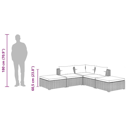 VidaXL 5 Piece Garden Lounge Set with Cushions Poly Rattan Grey