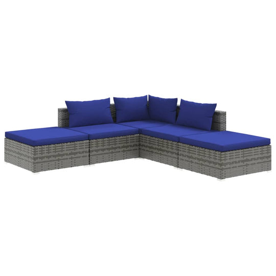 5 Piece Garden Lounge Set with Cushions Poly Rattan