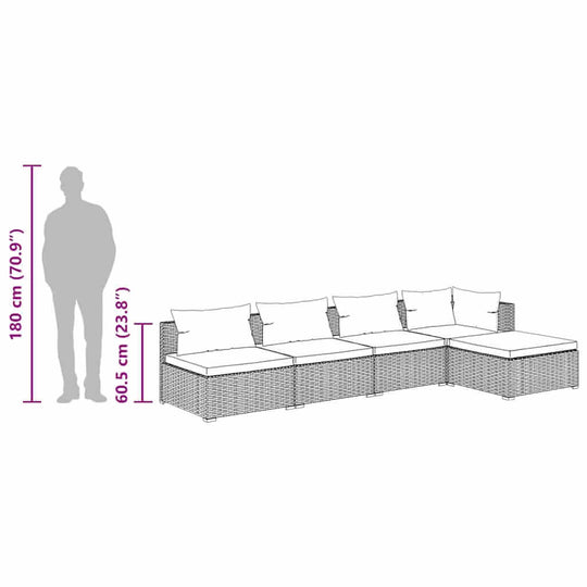 5 Piece Garden Lounge Set with Cushions Poly Rattan