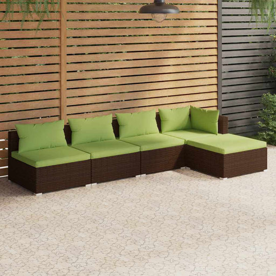 5 Piece Garden Lounge Set with Cushions Poly Rattan