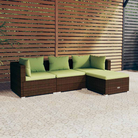 Garden Lounge Set 4 Piece with Cushions Poly Rattan