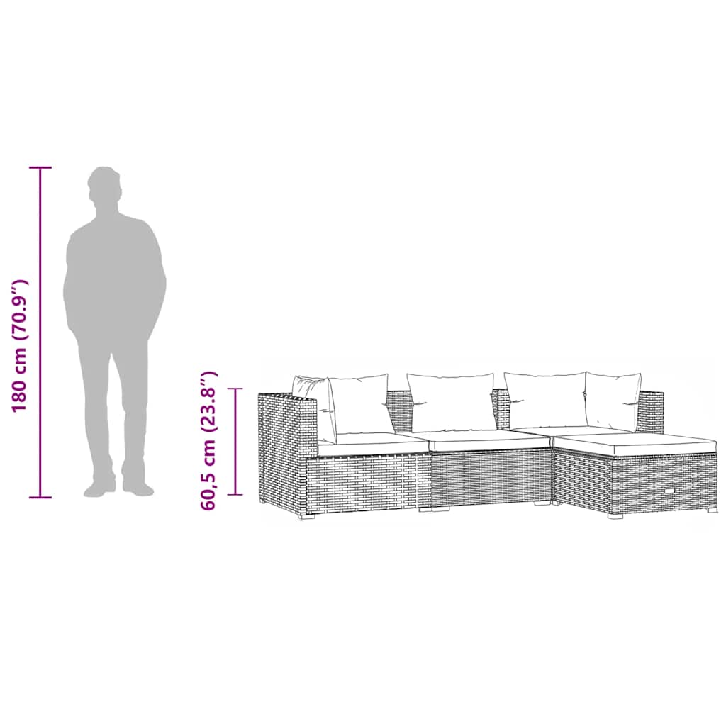 VidaXL 4 Piece Garden Lounge Set with Cushions Poly Rattan