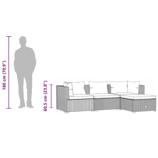 VidaXL 4 Piece Garden Lounge Set with Cushions Poly Rattan