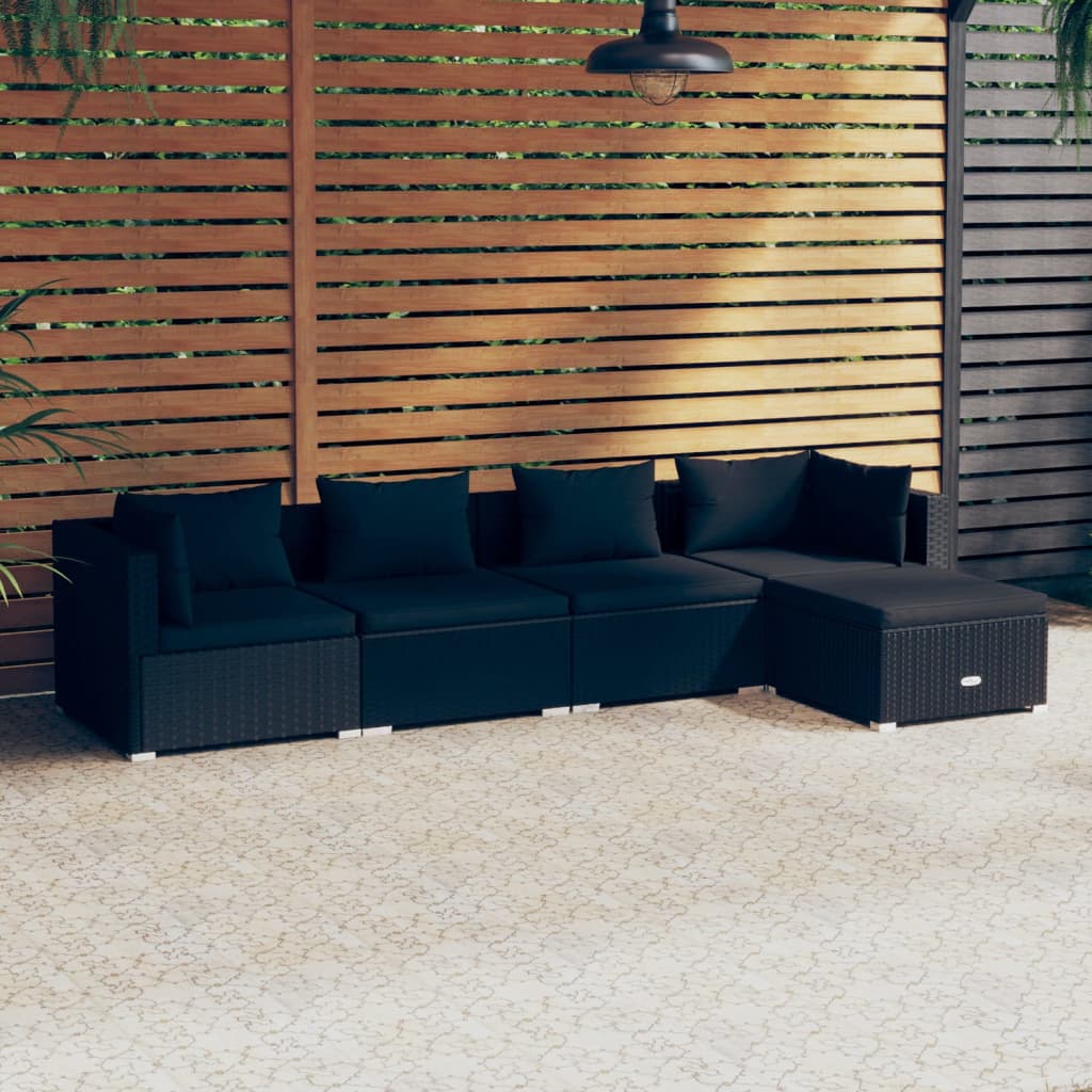 5 Piece Garden Lounge Set with Cushions Poly Rattan , Furniture -> Outdoor Furniture -> Outdoor Furniture Sets , black,Chairs -,Decor -,Durable,eligant,Furniture -,Home & Garden -,Home Decor,Modern Design,new-305021,Outdoor Furniture -,Outdoor Furniture S