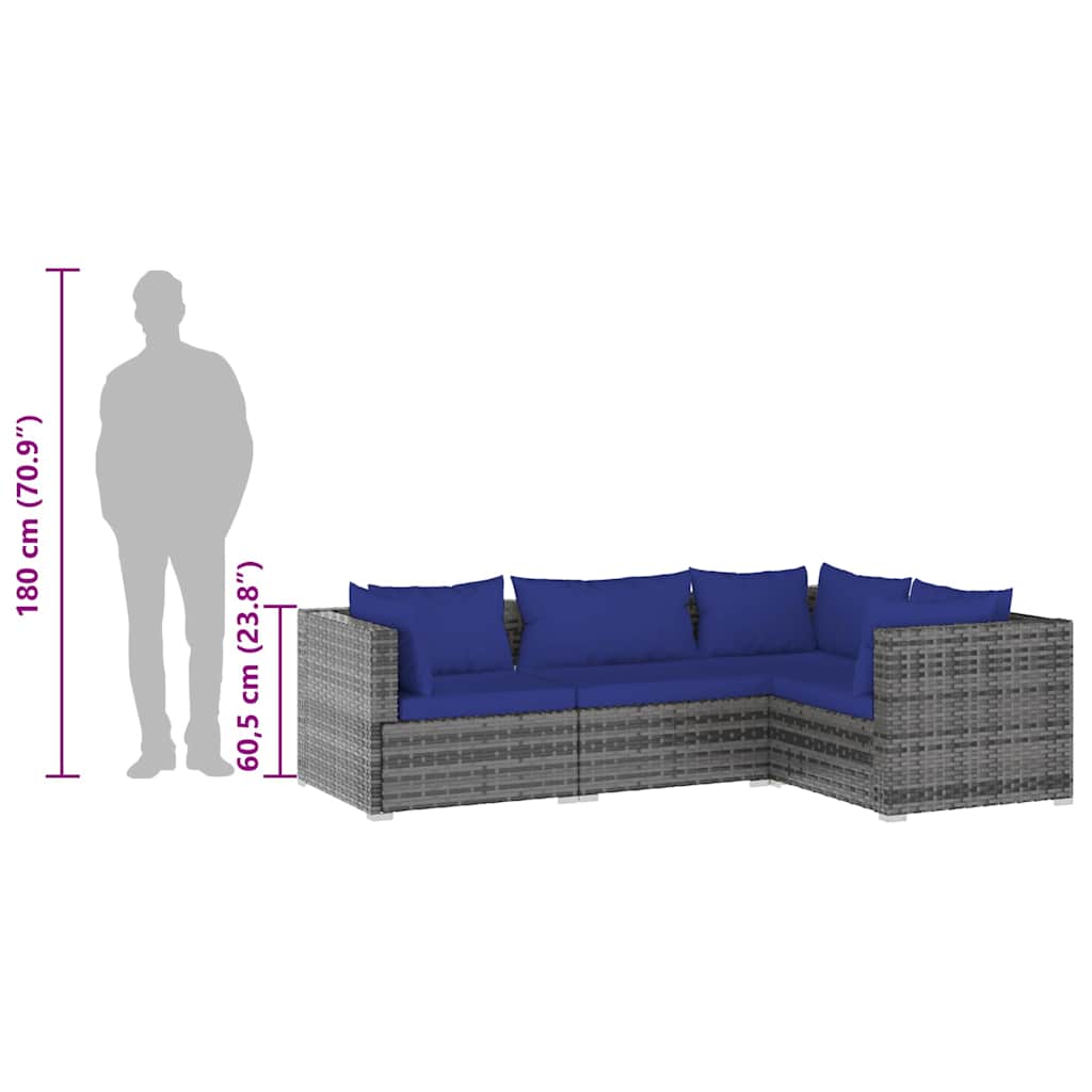 Garden Lounge Set 4 Piece with Cushions Poly Rattan