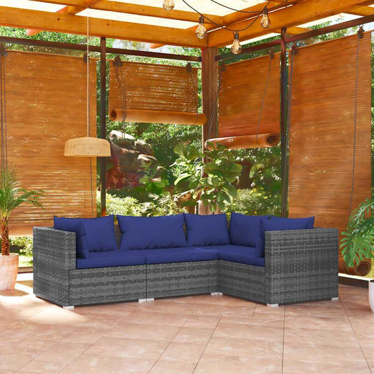 Garden Lounge Set 4 Piece with Cushions Poly Rattan