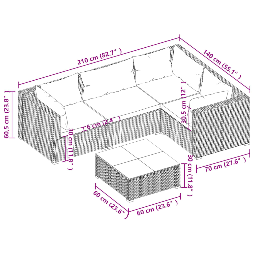 5 Piece Garden Lounge Set with Cushions Poly Rattan , Furniture -> Outdoor Furniture -> Outdoor Furniture Sets , black,Chairs -,Decor -,Durable,eligant,Furniture -,Home & Garden -,Home Decor,Modern Design,new-305021,Outdoor Furniture -,Outdoor Furniture S