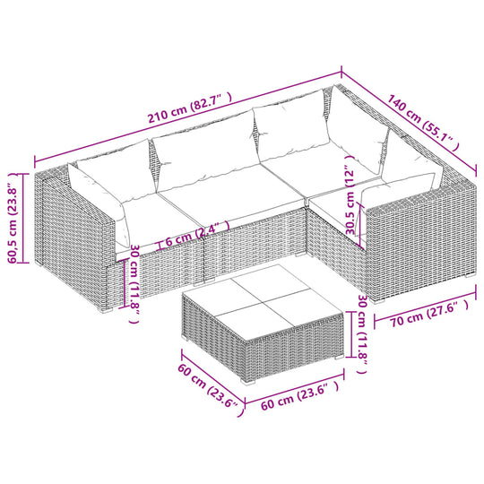 5 Piece Garden Lounge Set with Cushions Poly Rattan , Furniture -> Outdoor Furniture -> Outdoor Furniture Sets , black,Chairs -,Decor -,Durable,eligant,Furniture -,Home & Garden -,Home Decor,Modern Design,new-305021,Outdoor Furniture -,Outdoor Furniture S