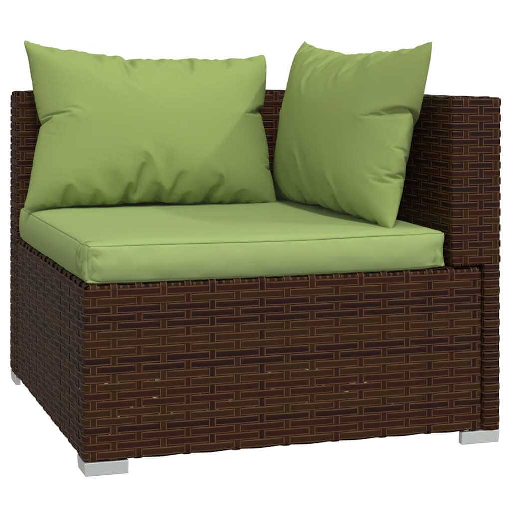Corner piece of the 5 Piece Garden Lounge Set with Cushions Poly Rattan featuring green cushions and brown rattan design.