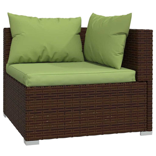 Corner piece of the 5 Piece Garden Lounge Set with Cushions Poly Rattan featuring green cushions and brown rattan design.
