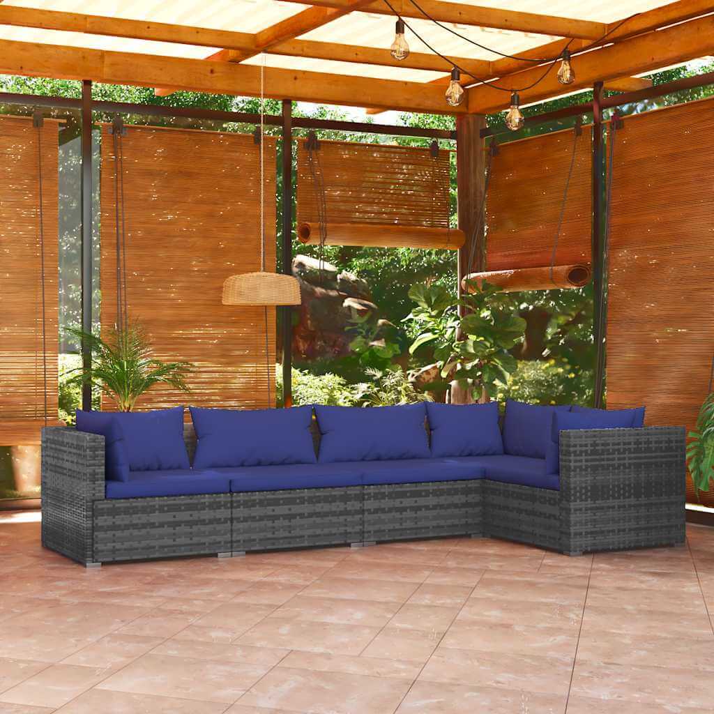5 Piece Garden Lounge Set with Cushions Poly Rattan