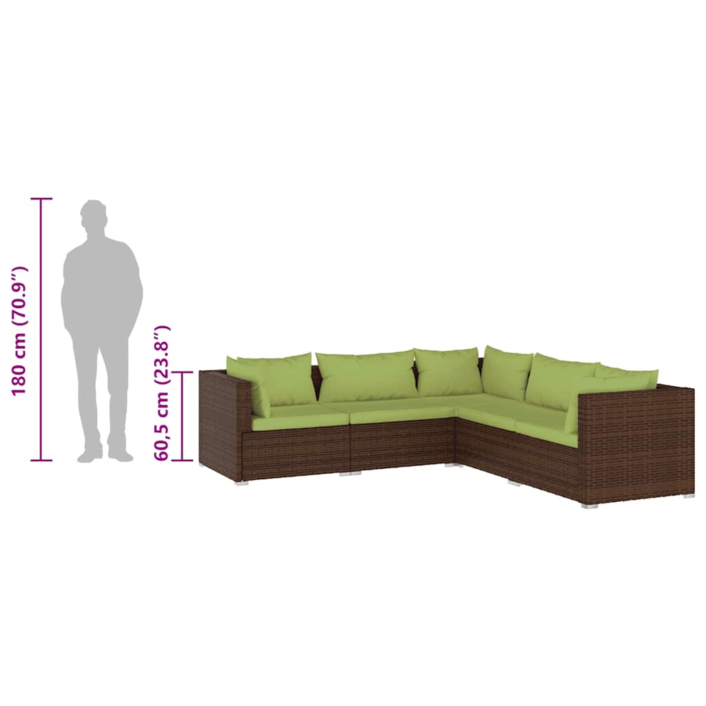 5 Piece Garden Lounge Set with Cushions Poly Rattan Brown