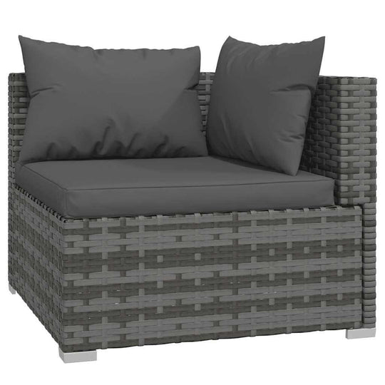 Corner chair from 5 Piece Garden Lounge Set with Cushions Poly Rattan, featuring grey cushions and durable PE rattan material.