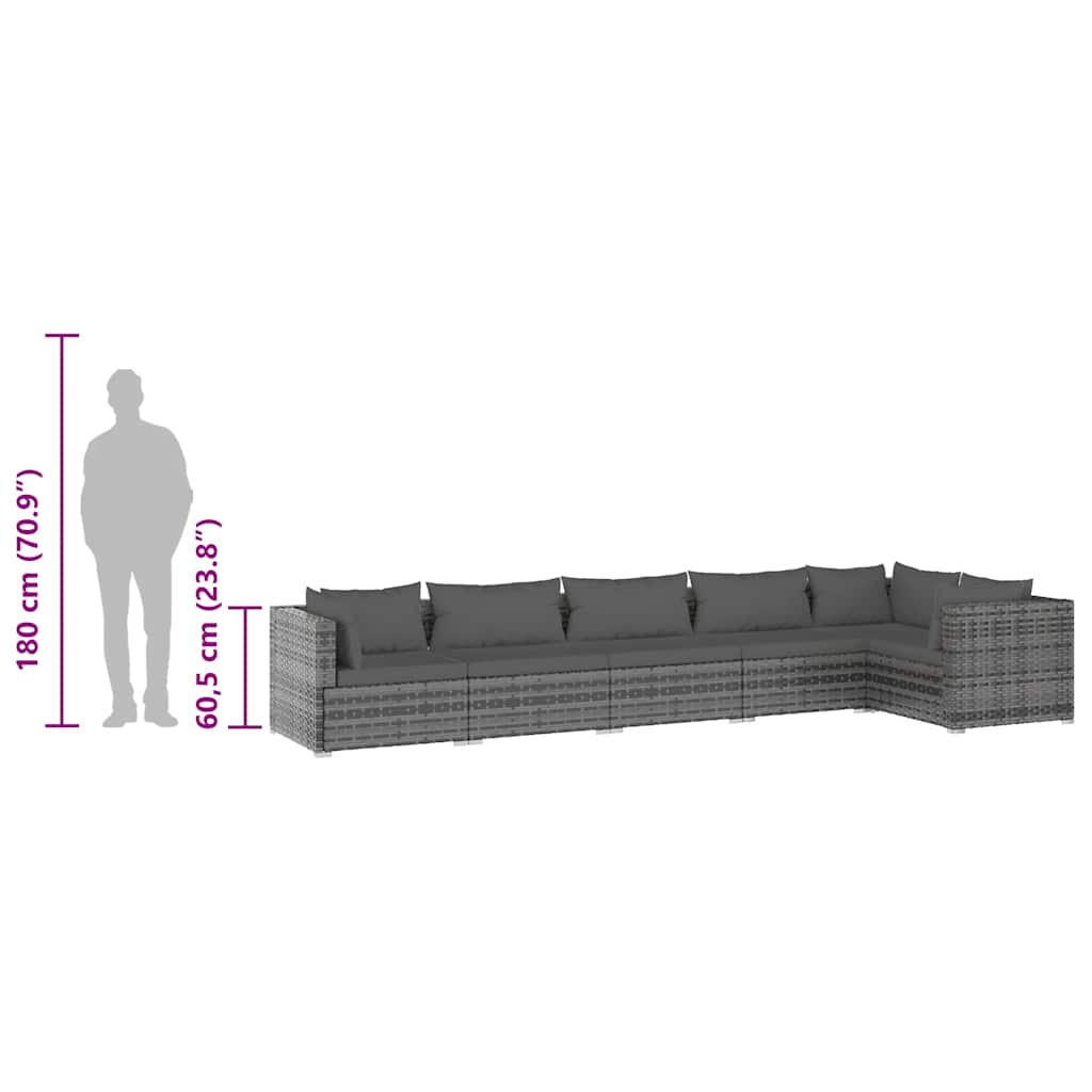 VidaXL 6 Piece Garden Lounge Set with Cushions Poly Rattan Grey