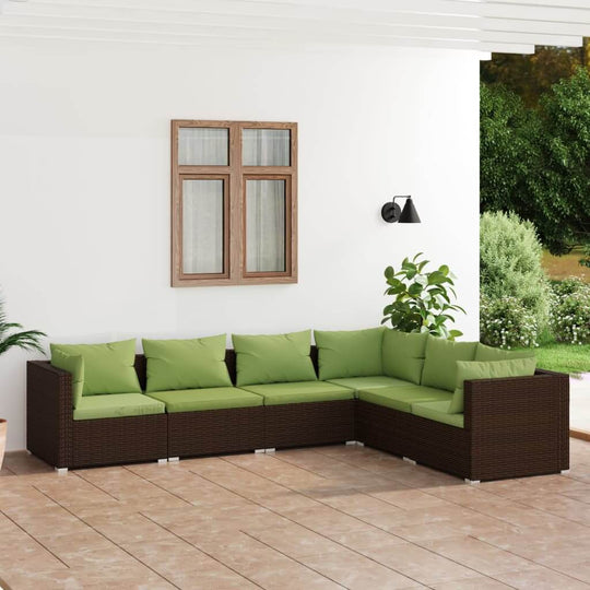 6 Piece Garden Lounge Set with Cushions Poly Rattan Brown