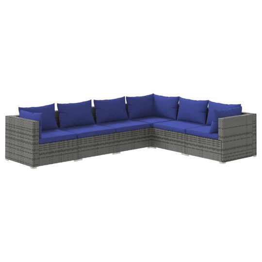 6 Piece Garden Lounge Set with Cushions Poly Rattan