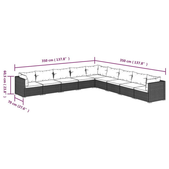 9 Piece Garden Lounge Set with Cushions Poly Rattan Grey