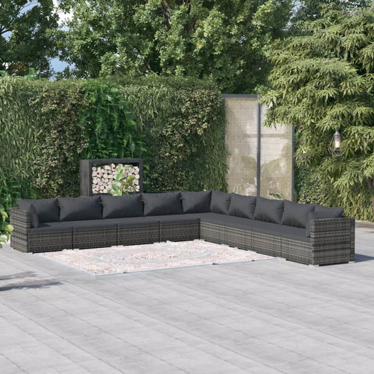 9 Piece Garden Lounge Set with Cushions Poly Rattan Grey