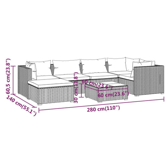 7 Piece Garden Lounge Set with Cushions Poly Rattan