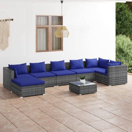 8 Piece Garden Lounge Set with Cushions Poly Rattan Grey