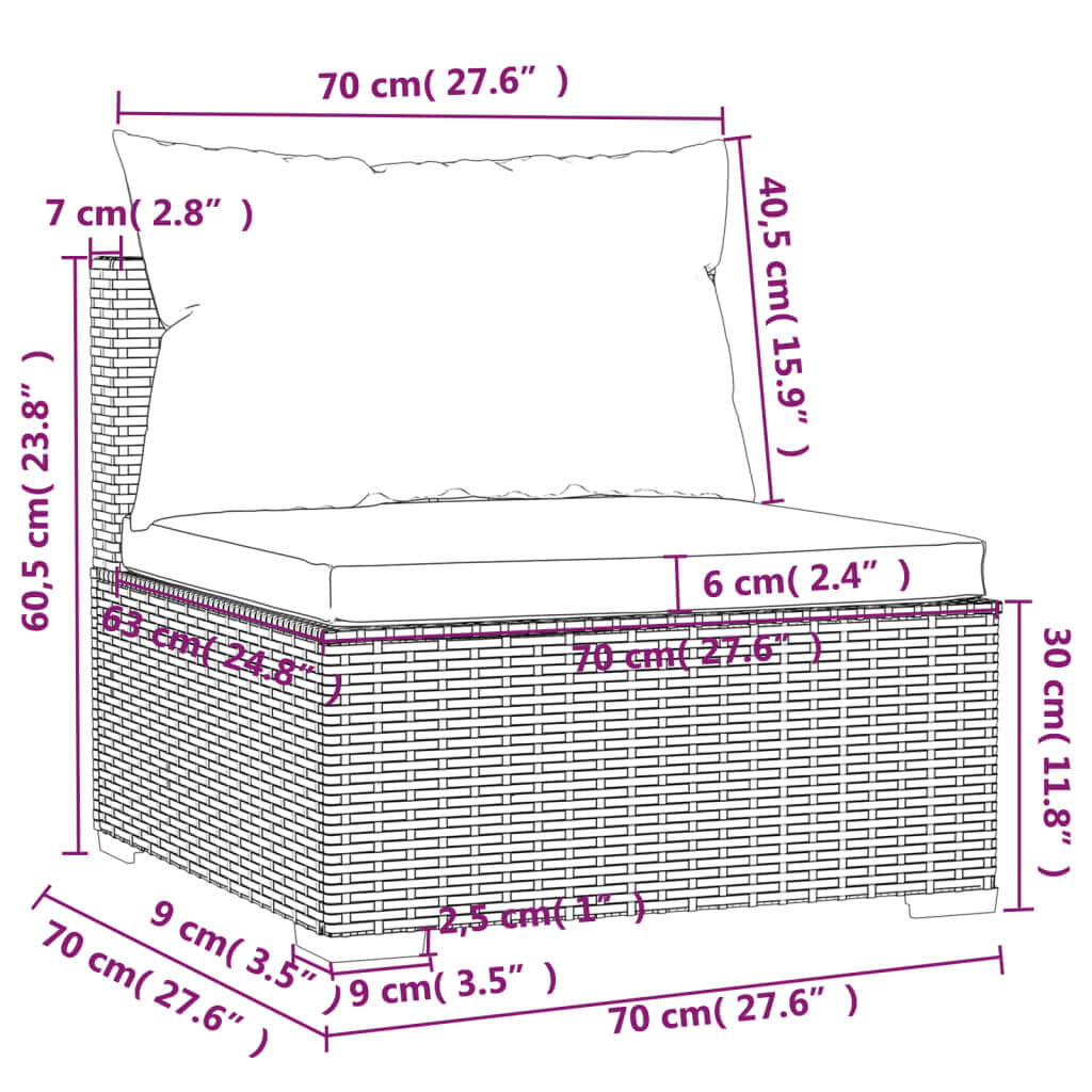Dimensions of a single piece from the 8 Piece Garden Lounge Set with Cushions Poly Rattan