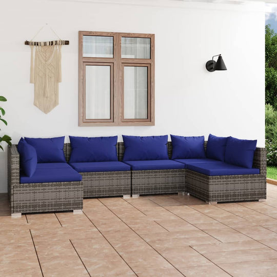 6 Piece Garden Lounge Set with Cushions Poly Rattan Grey