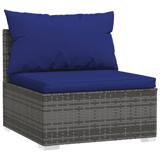 Single seat from 6 Piece Garden Lounge Set with Cushions Poly Rattan featuring blue cushions and gray rattan design.