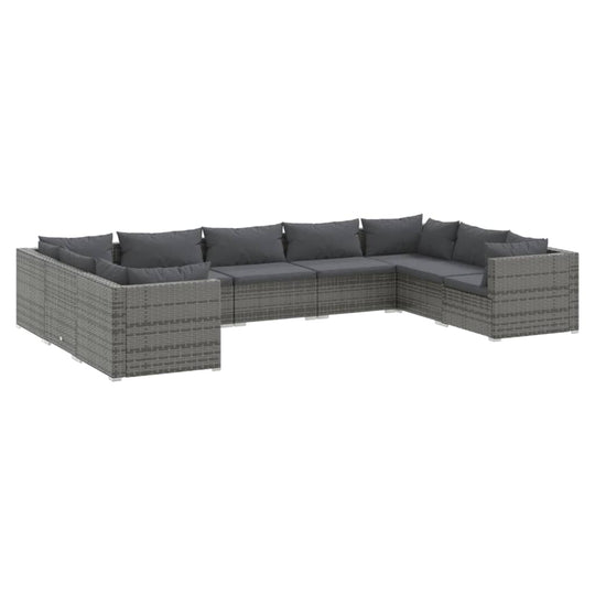 9 Piece Garden Lounge Set with Cushions Poly Rattan