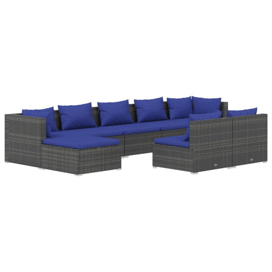 9 Piece Garden Lounge Set with Cushions Poly Rattan featuring blue cushions on a sturdy frame with water-resistant PE rattan