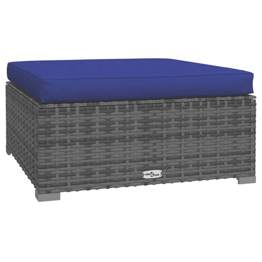 9 Piece Garden Lounge Set with Cushions Poly Rattan ottoman with blue cushion