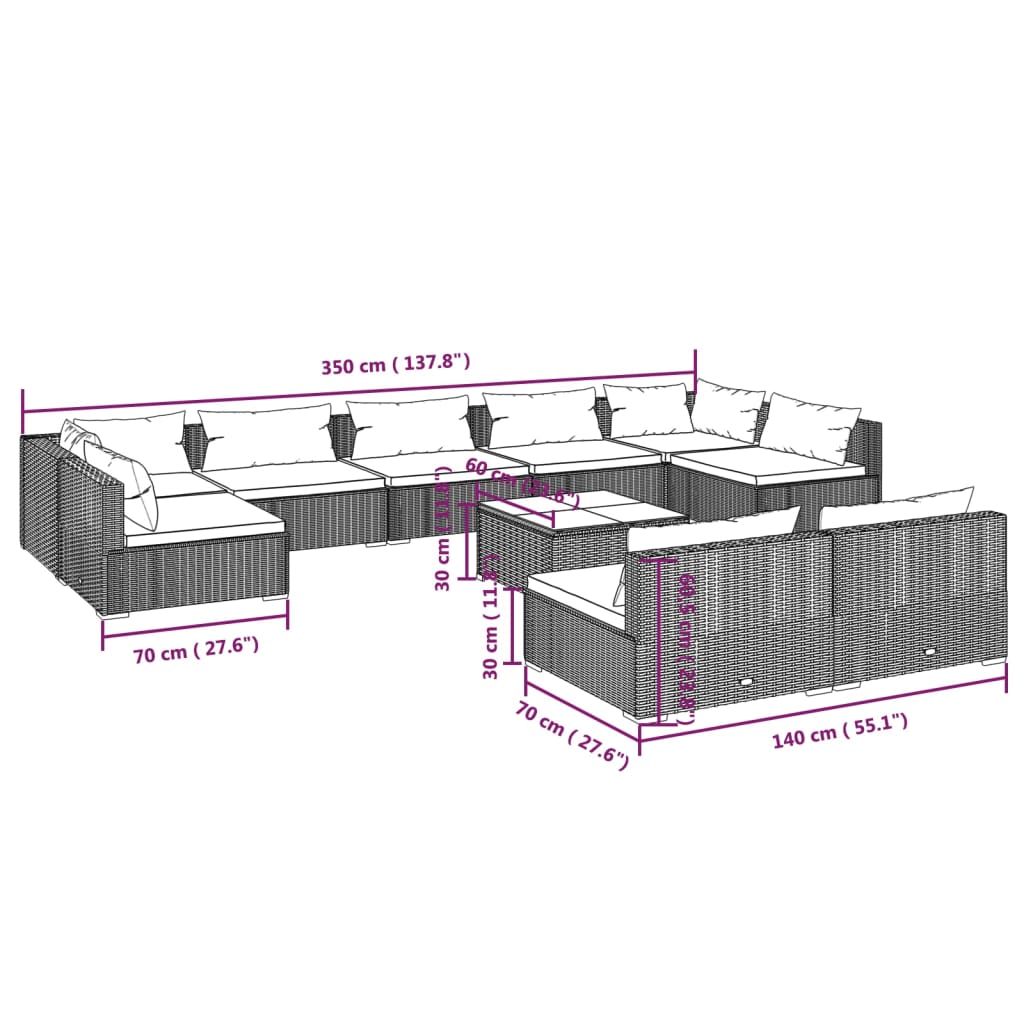 10 Piece Garden Lounge Set with Cushions Poly Rattan , Furniture -> Outdoor Furniture -> Outdoor Furniture Sets , 10 piece Set,Durable,eligant,Furniture -,Home & Garden -,Modern Design,new-305021,Outdoor Furniture -,Outdoor Furniture Sets,Outdoor Seating