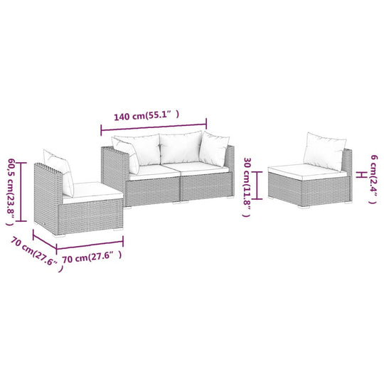 Garden Lounge 4 Piece Set with Cushions Poly Rattan