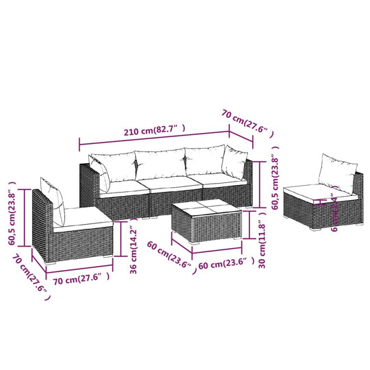 6 Piece Garden Lounge Set with Cushions Poly Rattan , Furniture -> Outdoor Furniture -> Outdoor Furniture Sets , Chairs -,Durable,eligant,Furniture -,Home & Garden -,Home Decor,Modern Design,new-305021,Outdoor Furniture -,Outdoor Furniture Sets,Outdoor Se