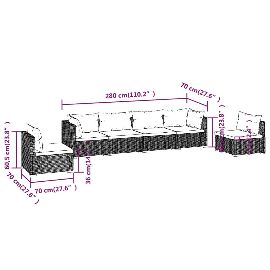 6 Piece Garden Lounge Set with Cushions Poly Rattan Grey